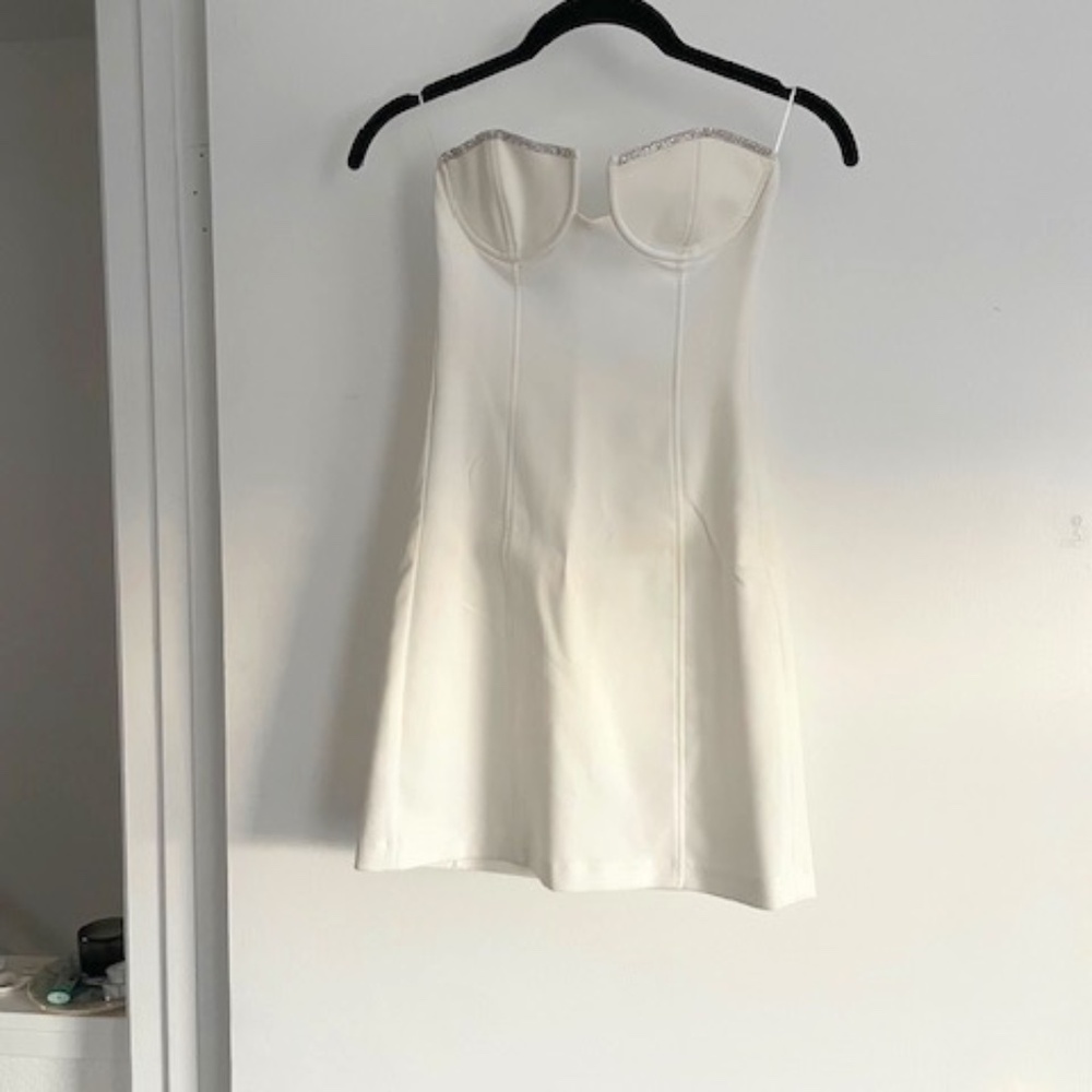 Zara strapless cream dress with rhinestones